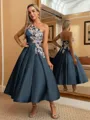 Perfect Ball-Gown One-Shoulder Flower Tea-Length Satin Homecoming Dress